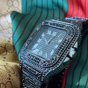 Men's Black Pavé lab ice Square Watch -